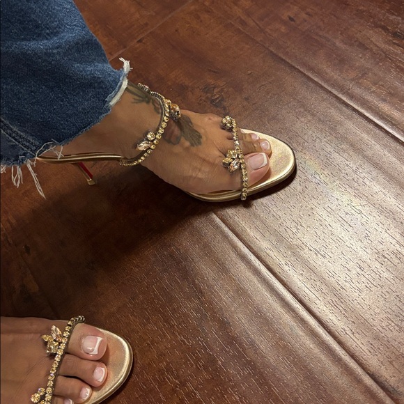 Christian Louboutin Rose Gold Crystal-Embellished Slide Sandals - Picture 11 of 16